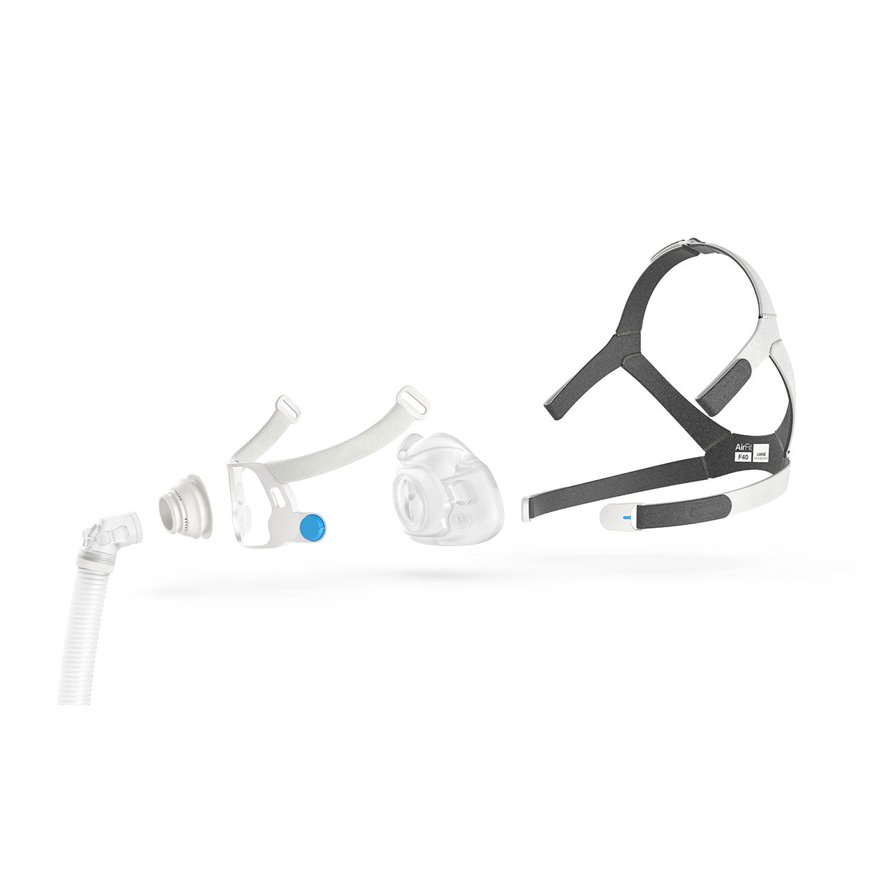 ResMed AirFit F40 Full Face CPAP Mask broken into components
